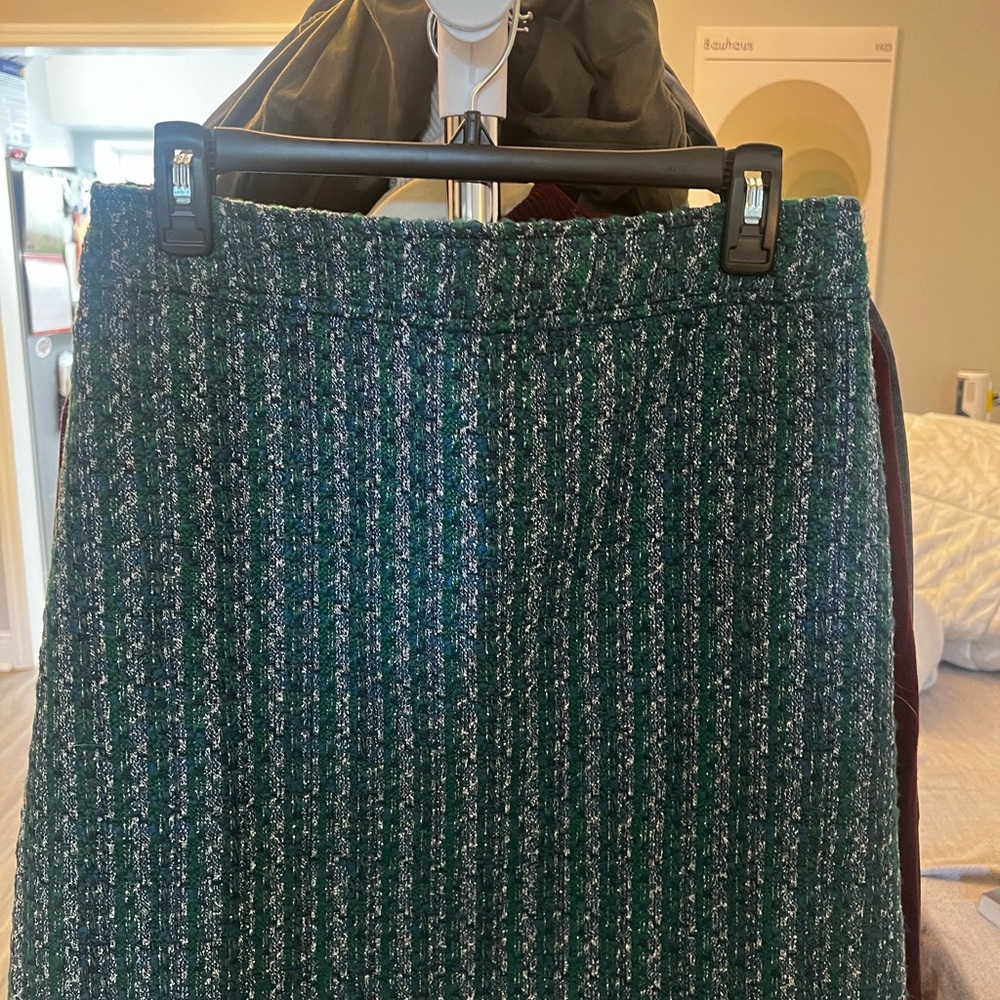 J. Crew Green Tweed Pencil Skirt